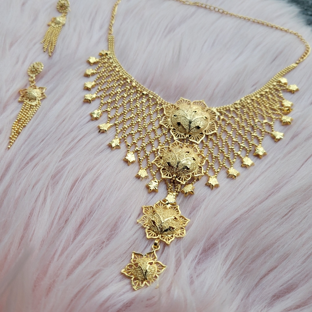24k Dubai Gold Plated Necklace set for Woman, Arab African Turkish  gold jewelry
